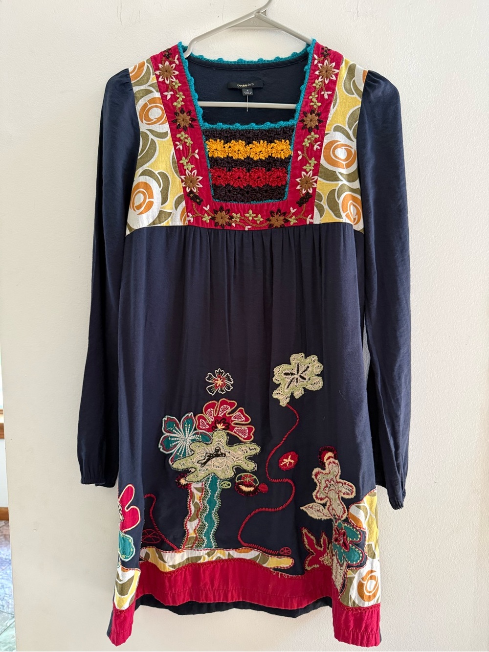 Double Zero Boho Embroidered Crochet Floral Tunic Dress Size Small - Picture 2 of 7